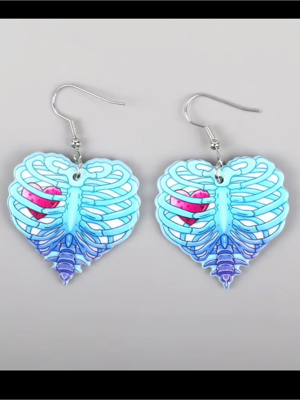 Skeleton Heart Earrings Goth Rib Cage Jewelry Statement